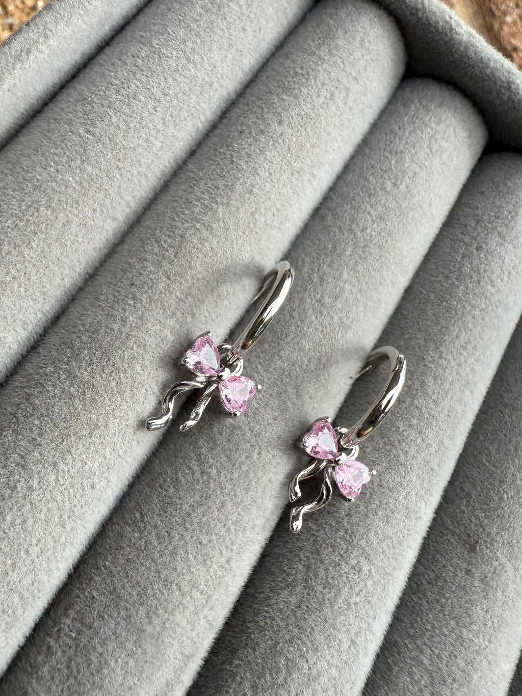 Forever Yours Pink Bow Huggies | 925 Silver
