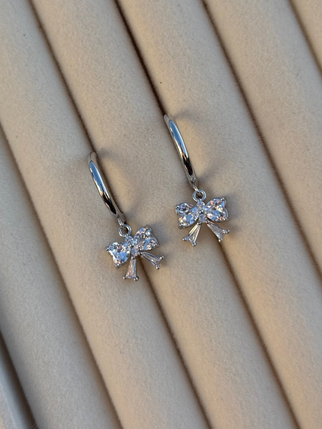 Bling Bow Huggies | 925 Sterling Silver Earrings