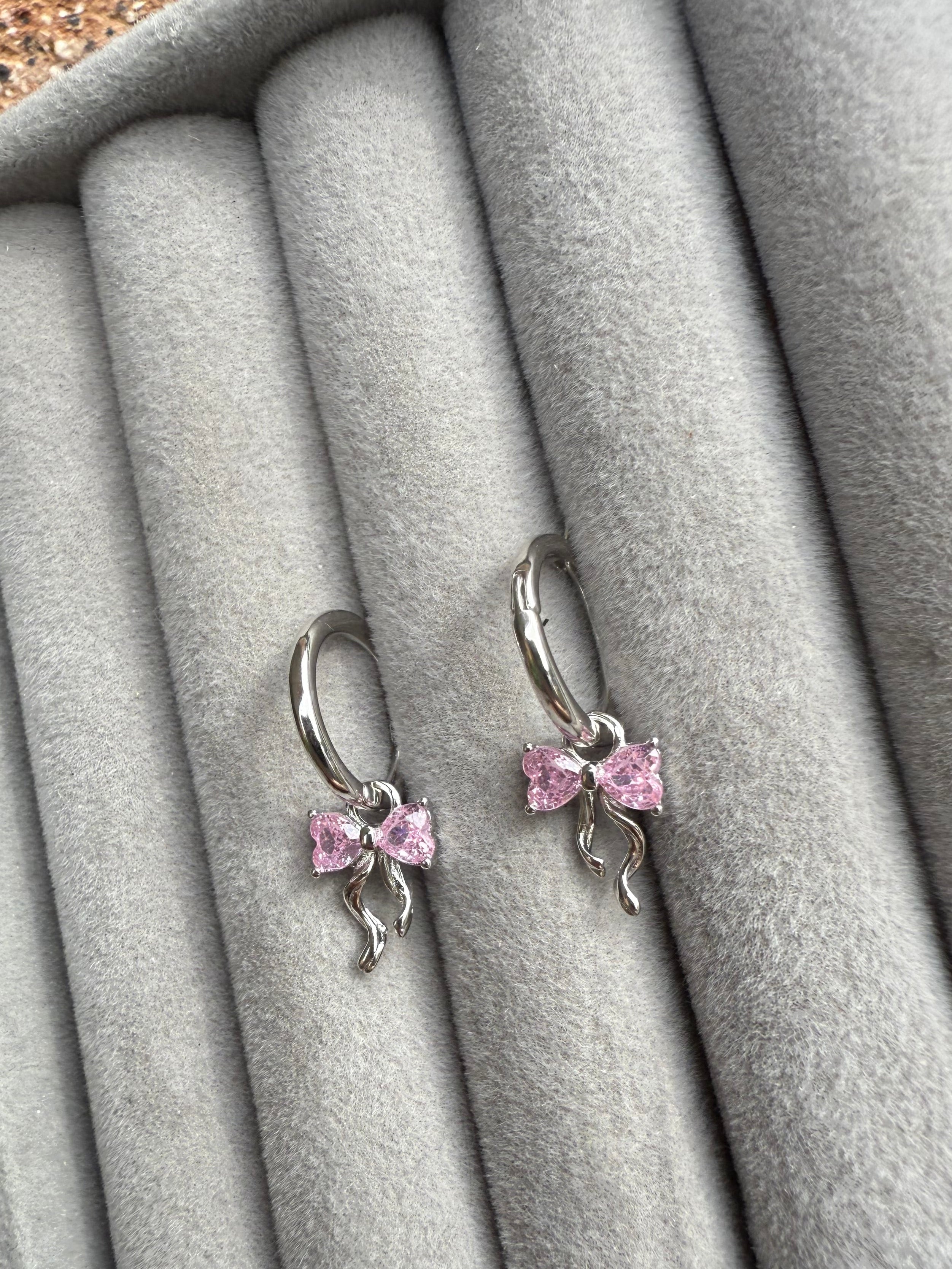 Forever Yours Pink Bow Huggies | 925 Silver