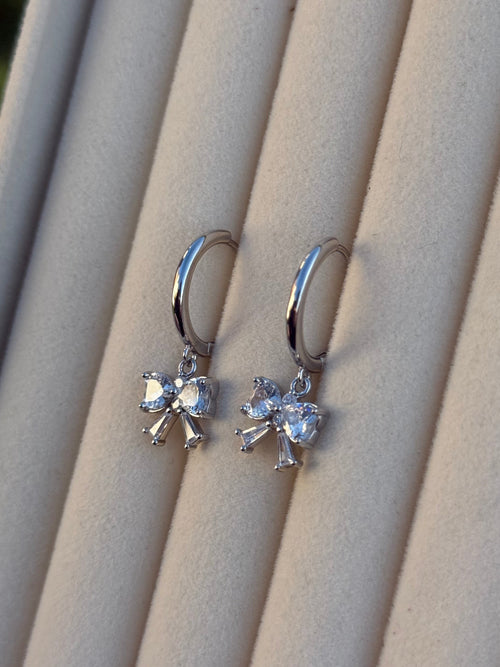 Bling Bow Huggies | 925 Sterling Silver Earrings