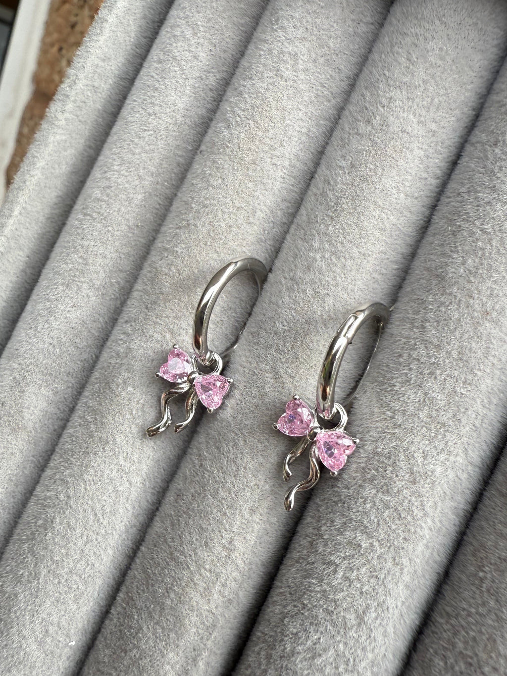 Forever Yours Pink Bow Huggies | 925 Silver