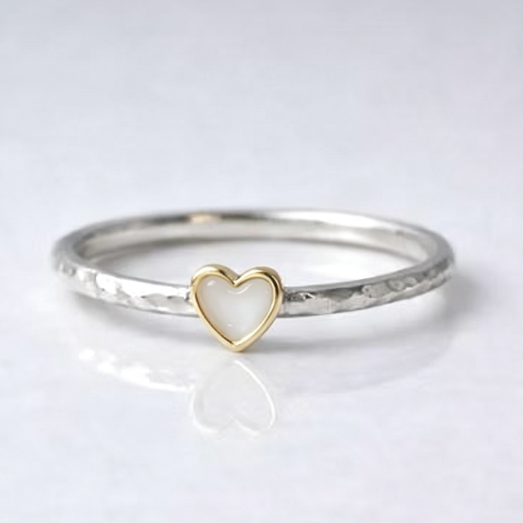 Petite Hammer Heart Ring 9ct Gold and 925 Sterling Silver